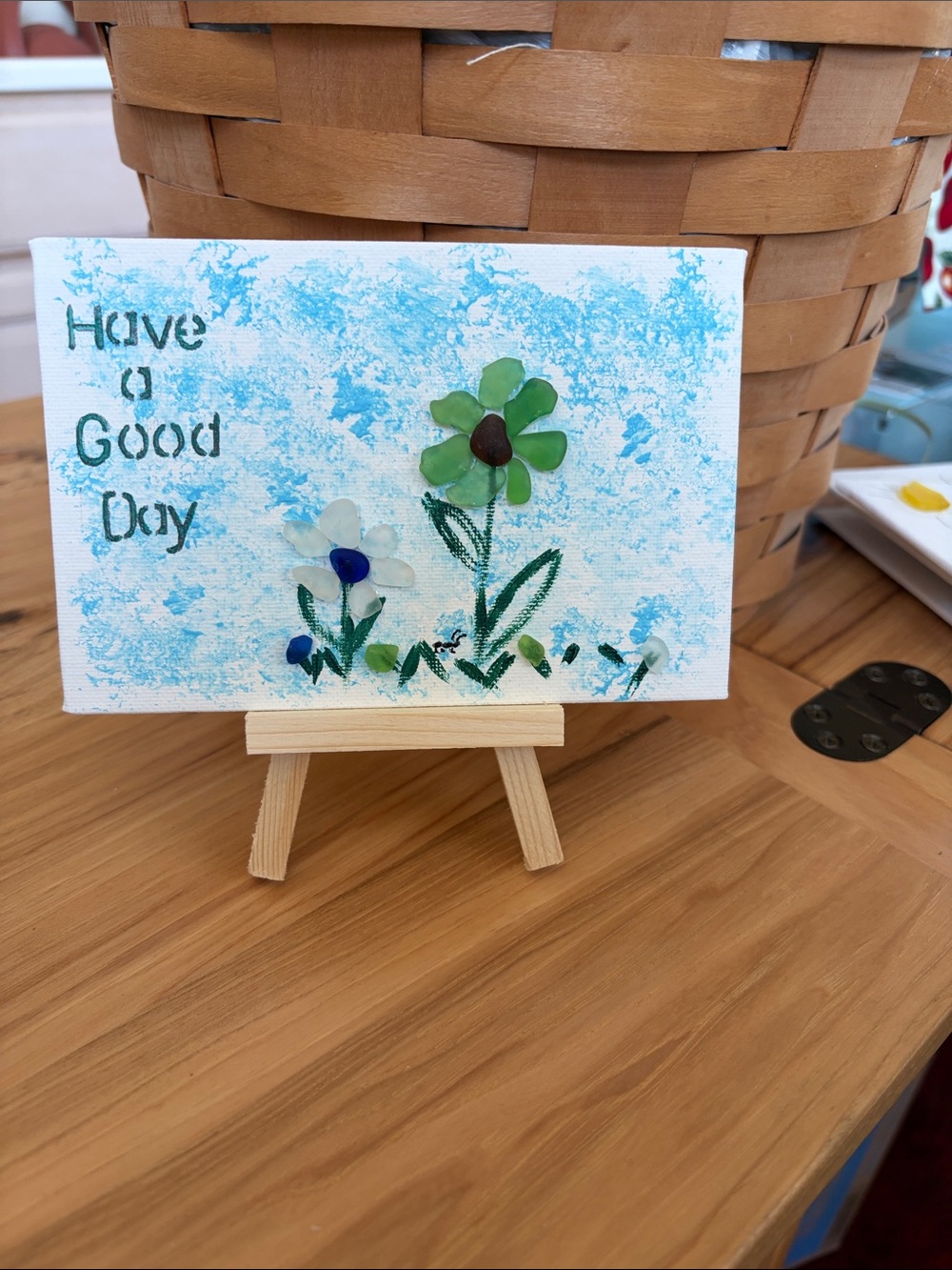 Handmade Seaglass Flower Canvas - "Have a Good Day"